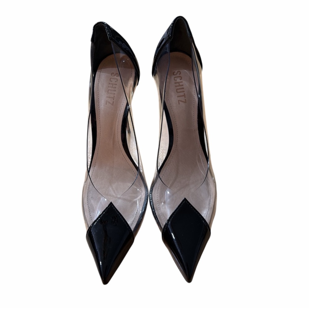 SCHUTZ Cendi Black Toe and Clear Vinyl Stiletto Heels - Picture 2 of 8